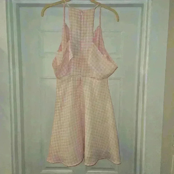 J.O.A. Womens Pink Gingham Off The Shoulder Halter Dress Size Medium NWT - Picture 3 of 12